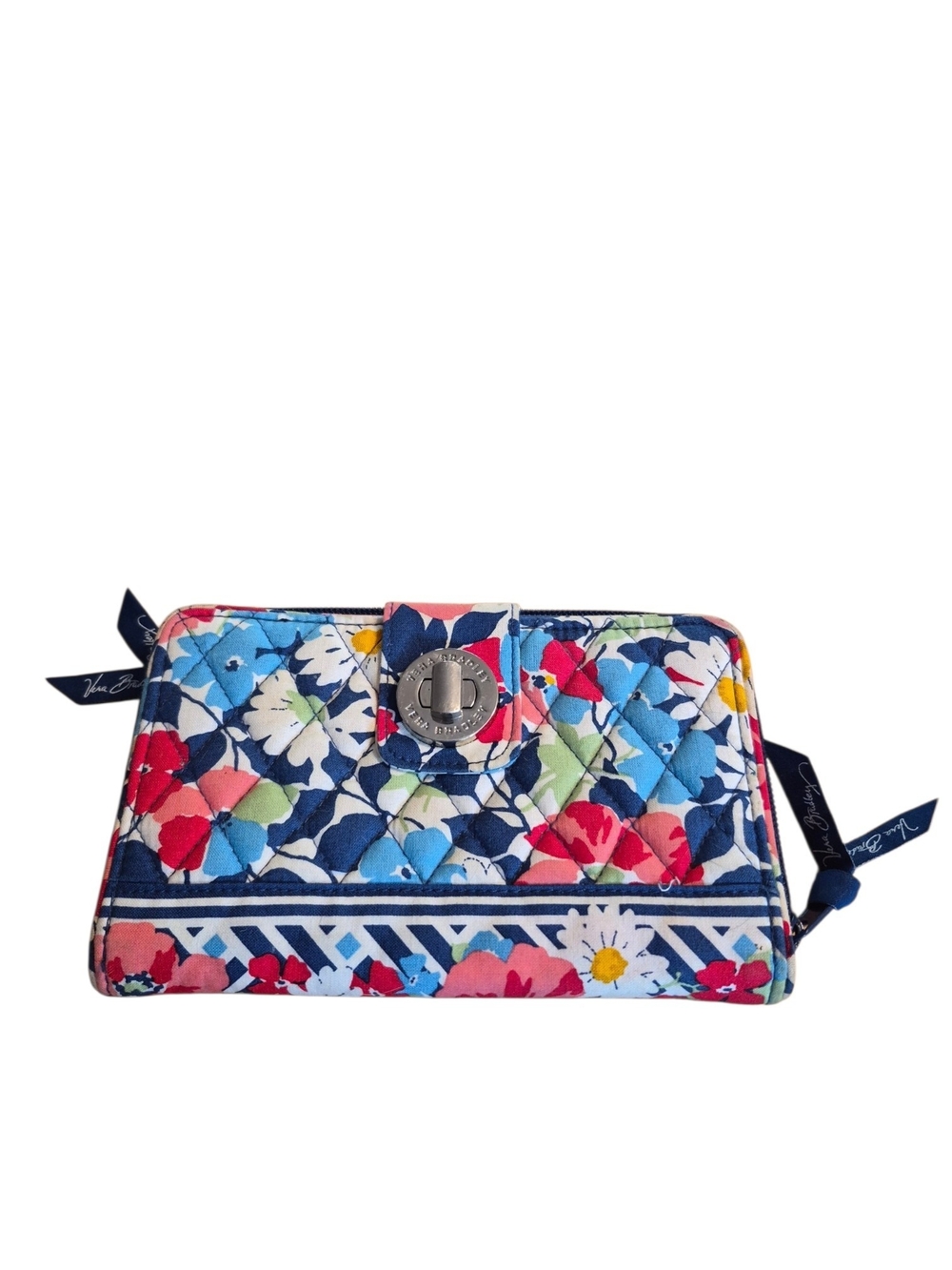 Vera Bradley Retired  Summer Cottage Navy Floral Quilted Wallet w/Turn-Lock